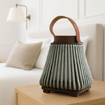 Bamboo Woven Lantern With Handle ( 22x18x18 cm ) Seige