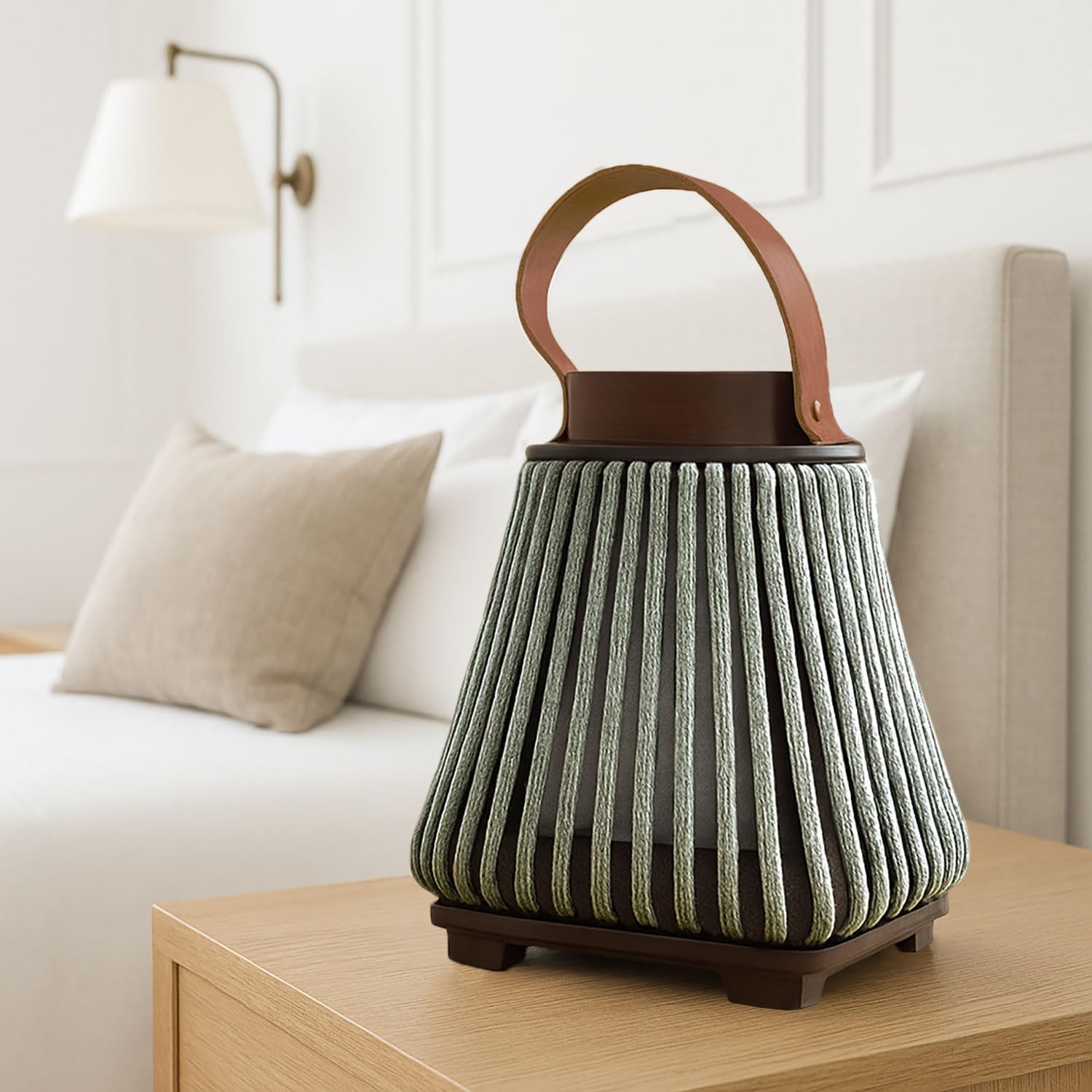 Bamboo Woven Lantern With Handle ( 22x18x18 cm ) Seige