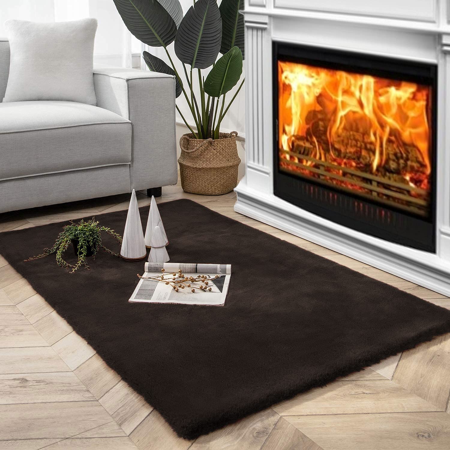 Rabbit Fur Soild Carpet (Chocolate, 3x5 Feet)