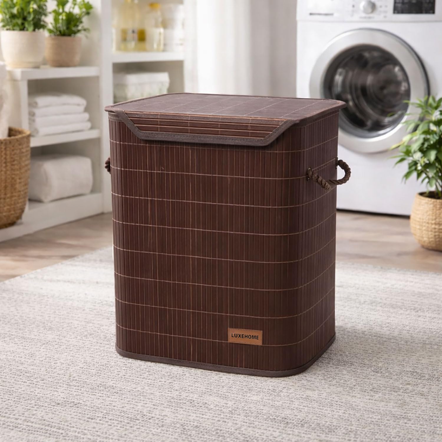 Rectangle Bamboo Laundry Basket for Clothes (Brown, 40x30x50 cm)