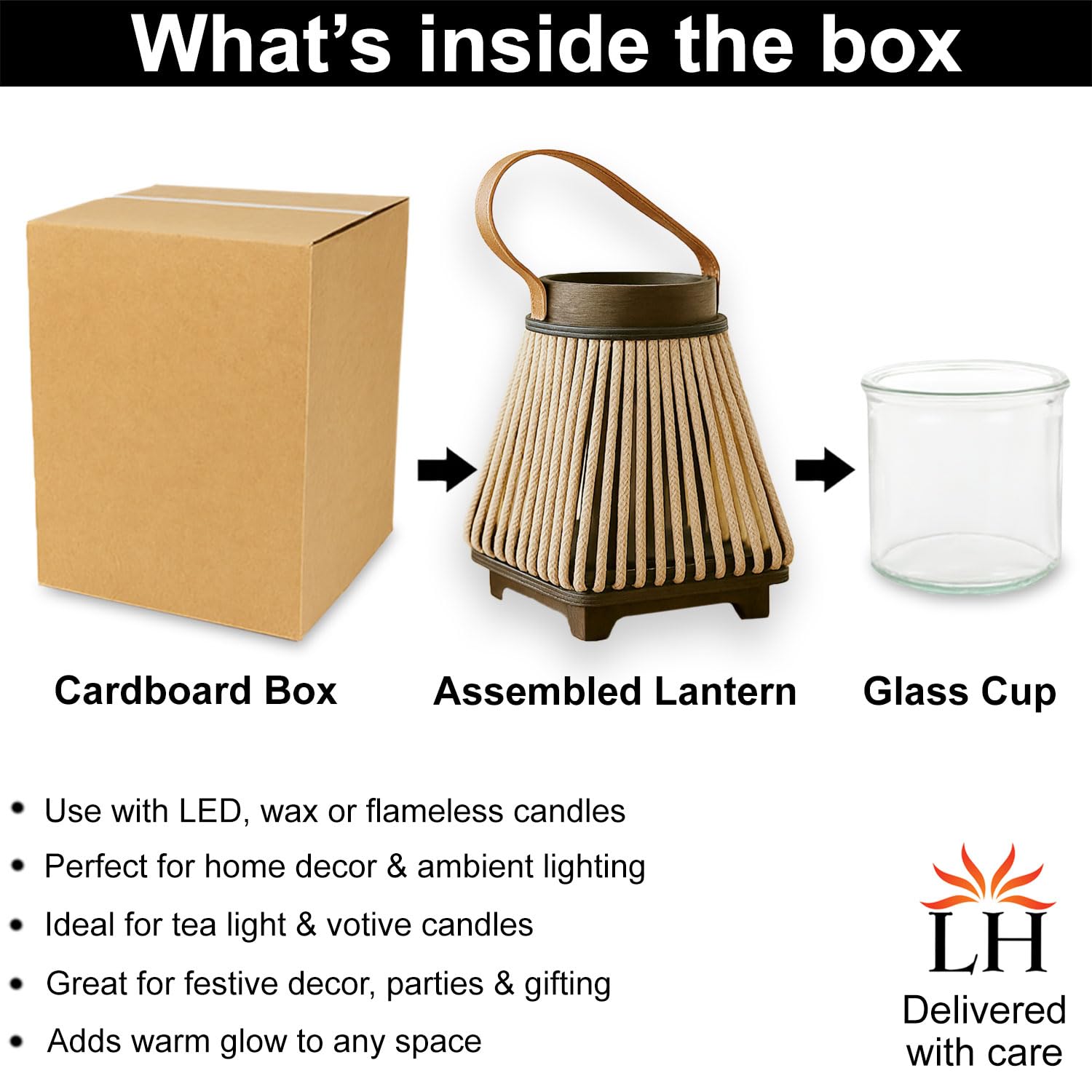 Bamboo Woven Lantern With Handle ( 21x16x16 cm ) Gold