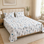 Double Bedsheet with 2 Pillow Covers 220 TC 100% Cotton Feel ( King Size Blue&White 90x100inch )