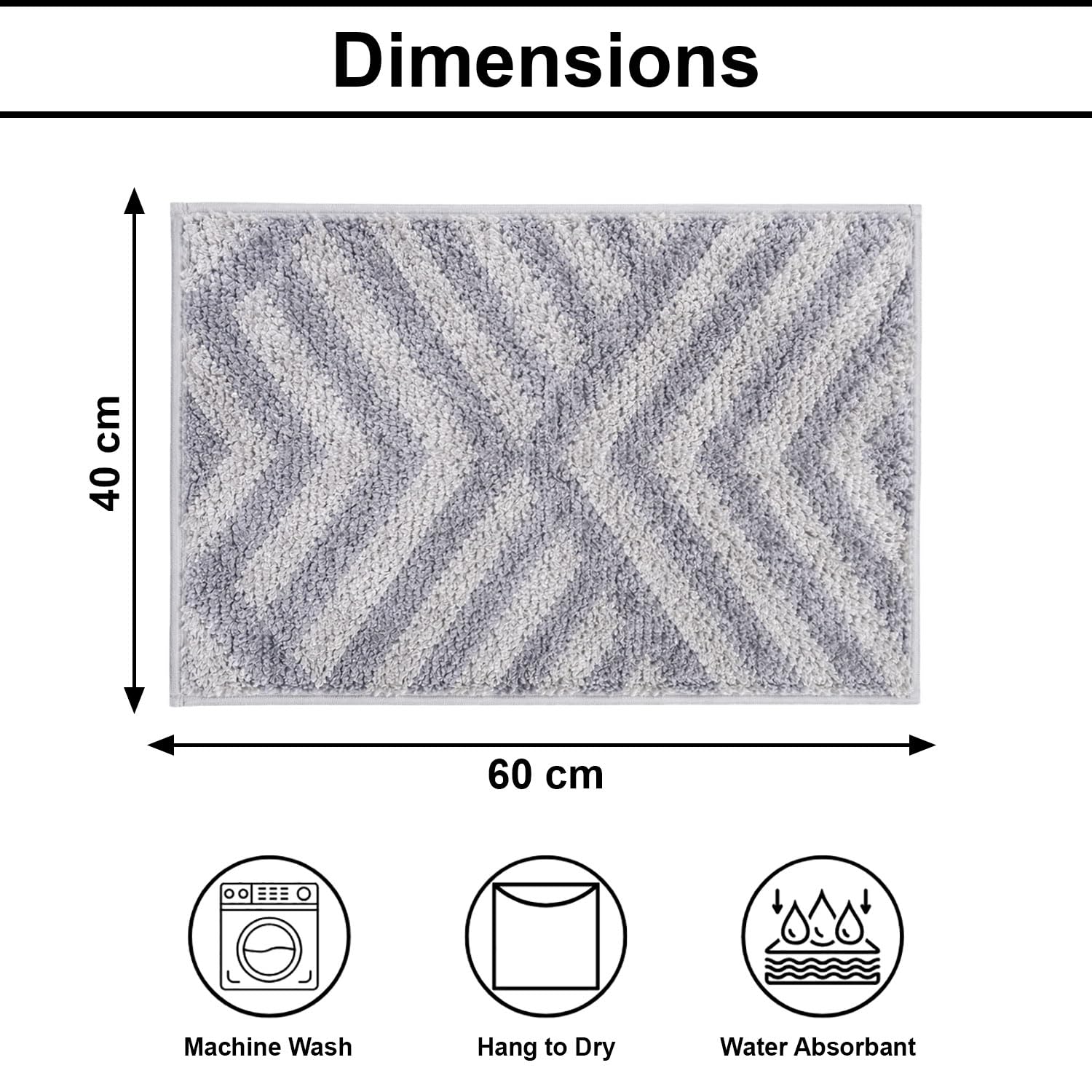 Kyoto Maze Bath Mat Bathroom (40x60 cm, Grey)