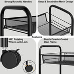 3-Tier Revolving Kitchen Trolley with Wheels (Black 45x27x64)