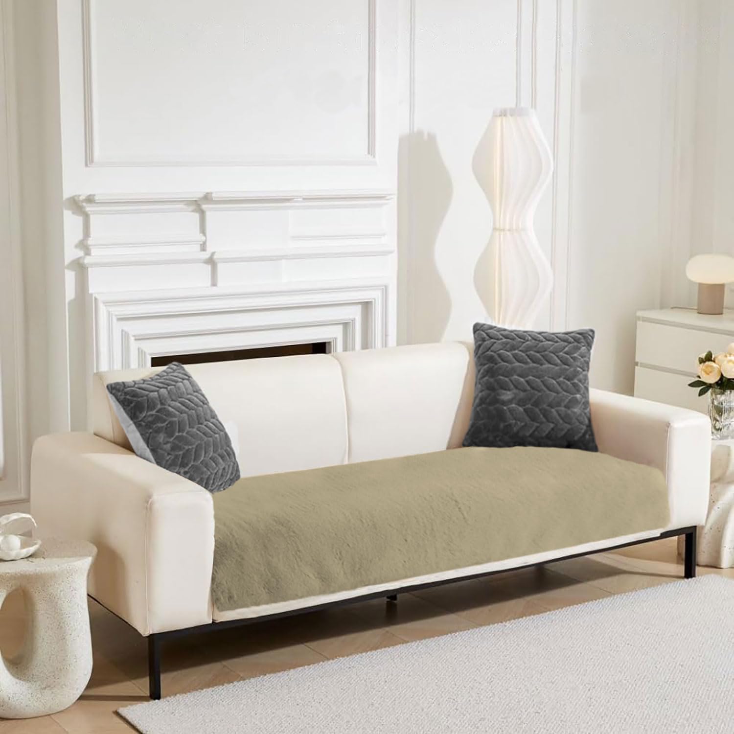 Rabbit Fur Sofa Cover 3 Seater and 2 Seater Universal 5 Seater (Gold, 68x183-61x66 cm)