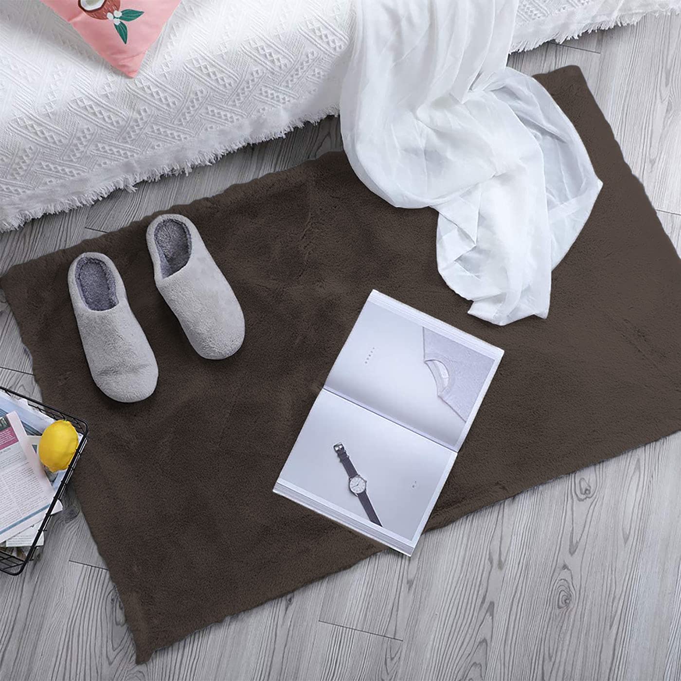 Rabbit Fur Soild Bath Mat (Cocoa, 45x75 cm)