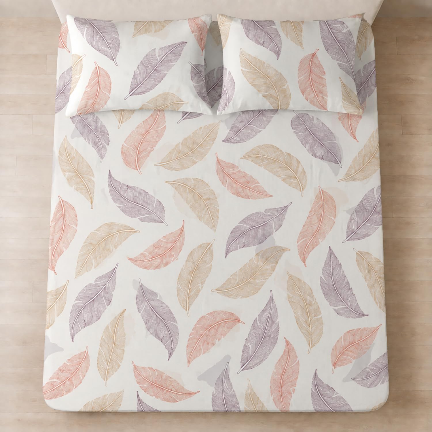 King Size Double Bedsheet with 2 Pillow Covers Premium Feather Printed  108x108 inch