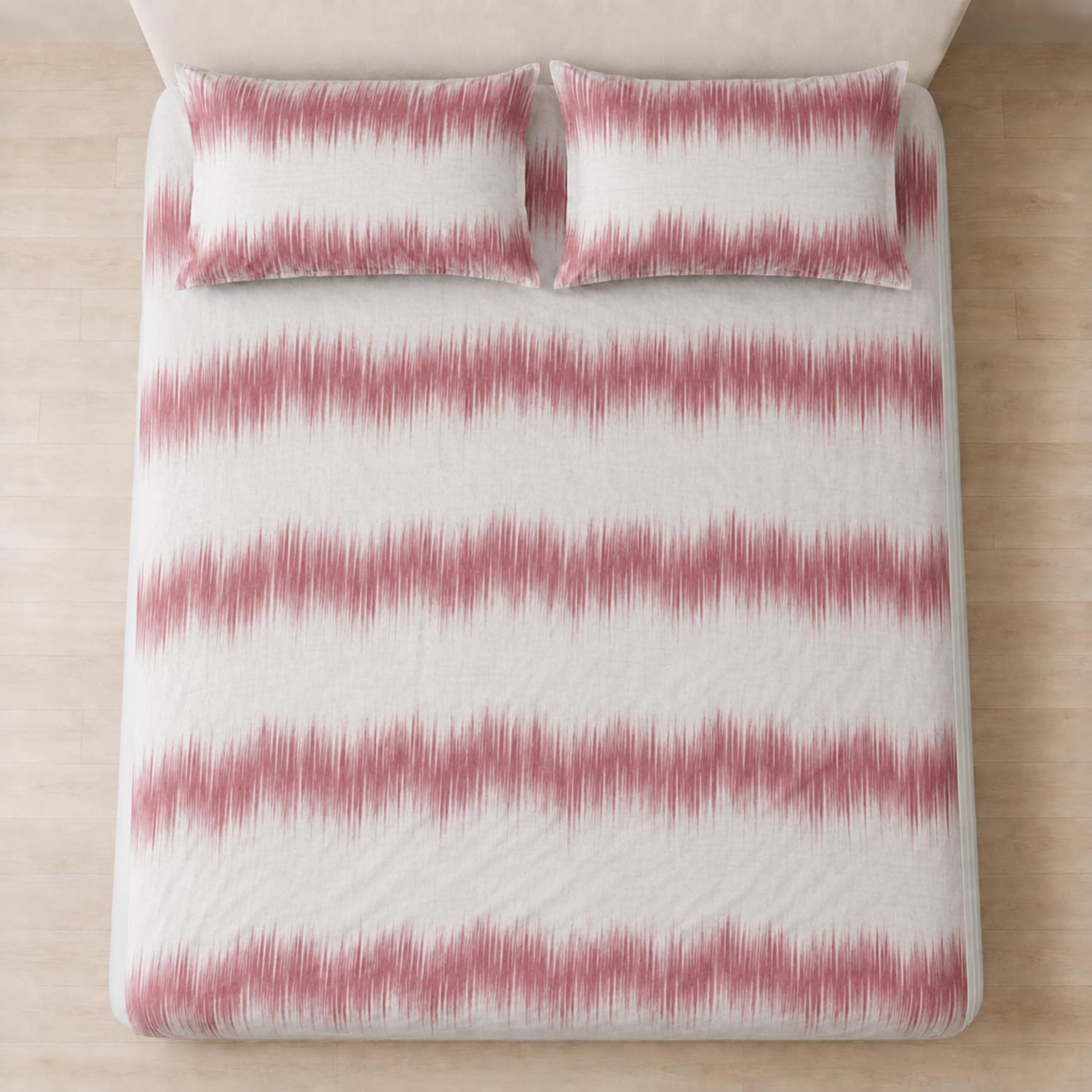 King Size Double Bedsheet with 2 Pillow Covers Premium Rose Ikat Stripe Printed 90x100inch
