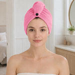 Microfibre Hair Towel Wrap for Women and Men ( 23x63.5 cm, Pink ) Pack Of 2
