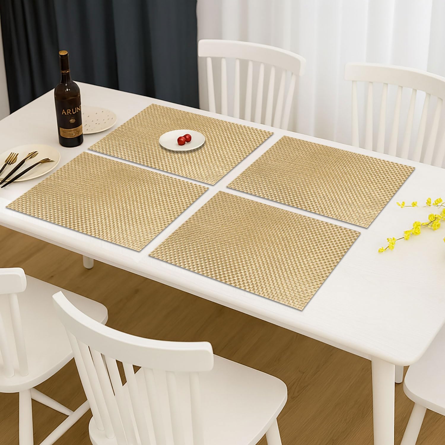 Weave Design Placemat for Dining Table Set of 4(30x45 CM Golden)