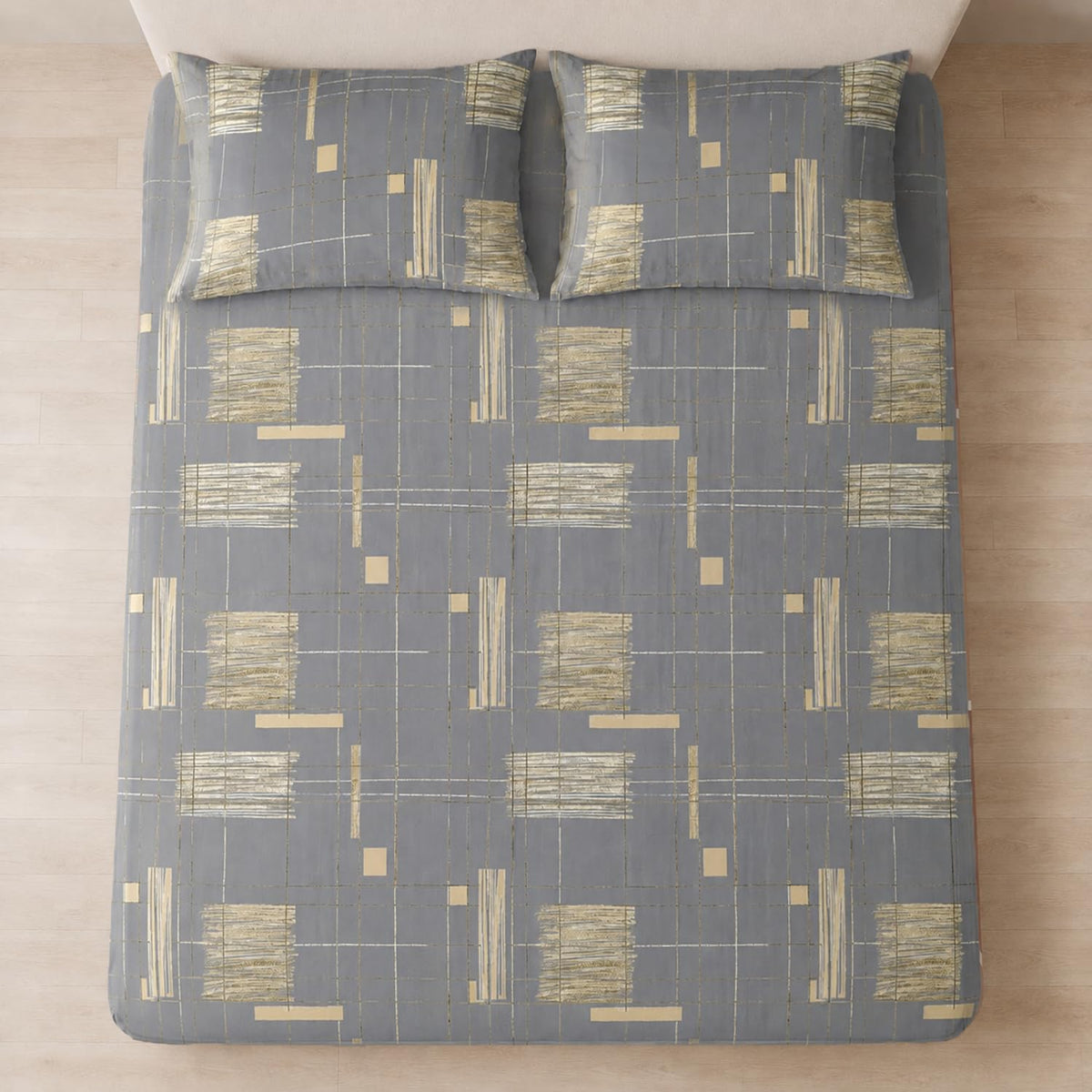 Double Bedsheet with 2 Pillow Covers Premium 240 TC 100% Cotton Feel King Size (108x108 inch ,  Grey )