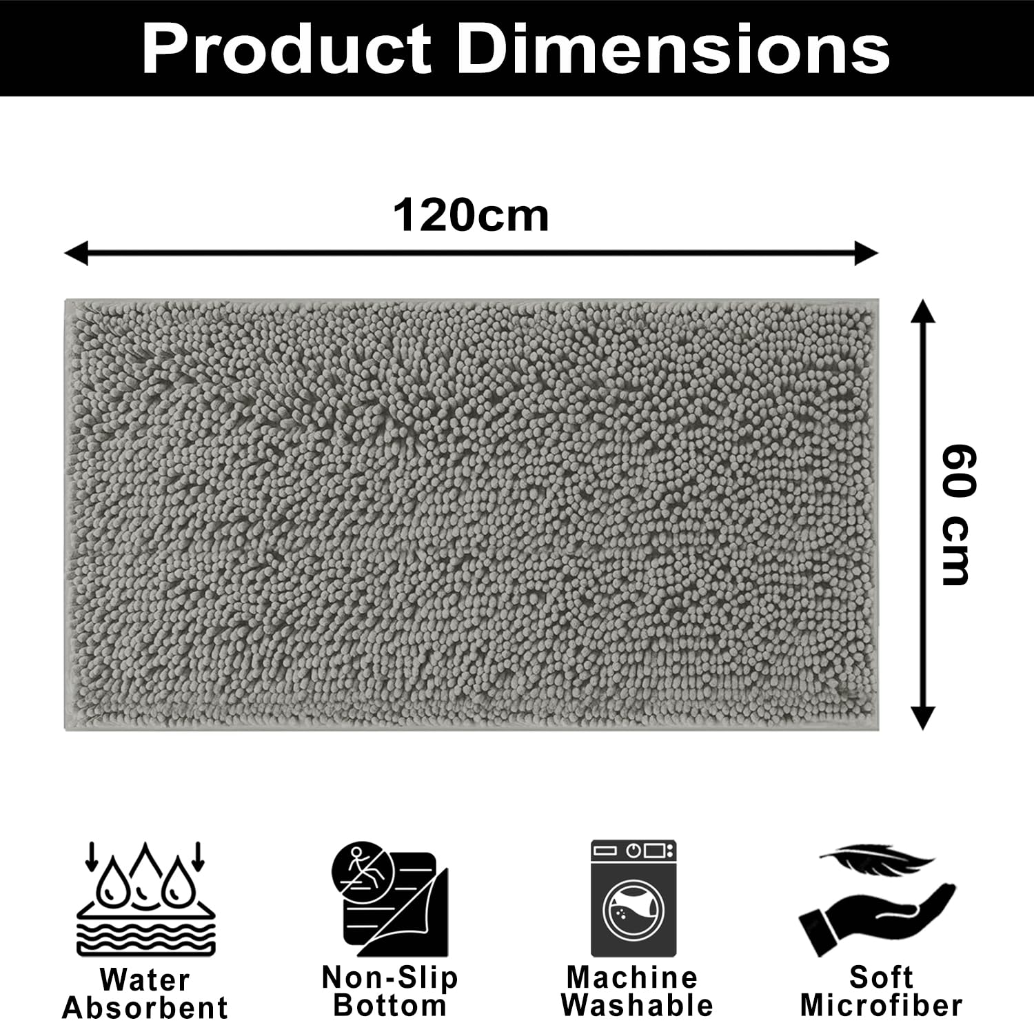 Shaggy Chenille Bath Mat Extra Soft (60x120 cm Grey)