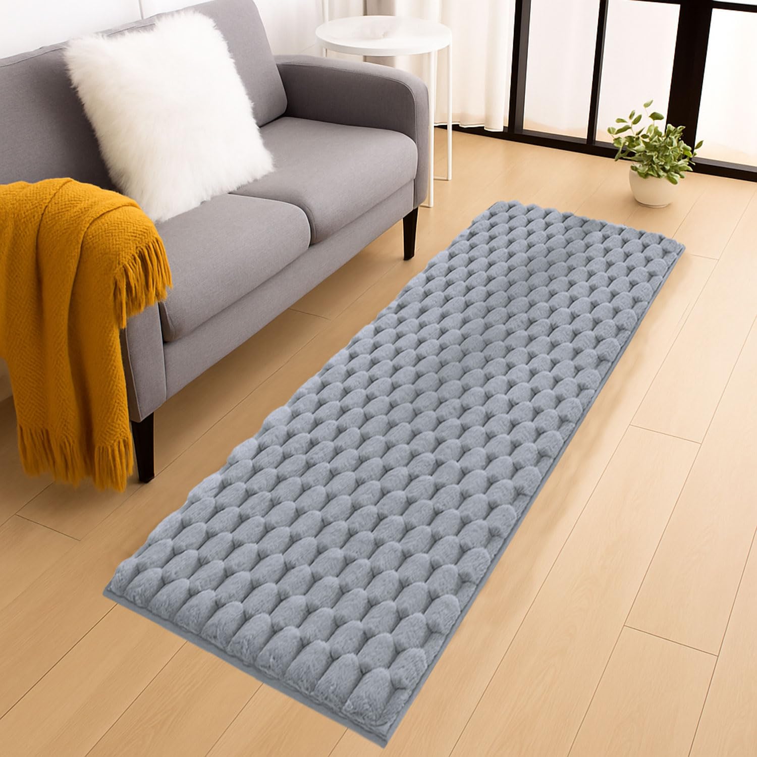 Turtle Rabbit Fur Floor Runner (2x5 Feet, Silver)