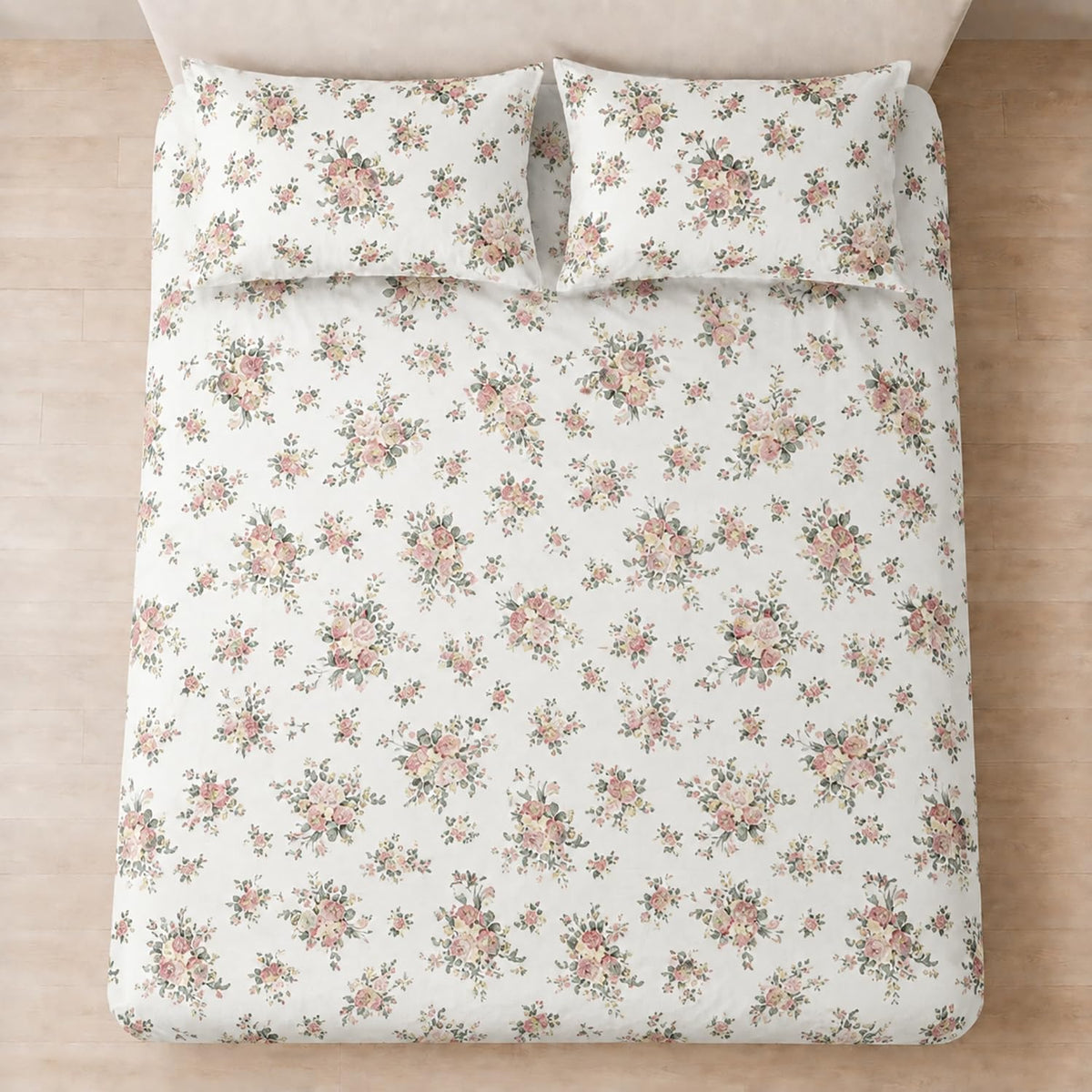 Double Bedsheet with 2 Pillow Covers 220 TC 100% Cotton Feel King Size ( White 90x100 inch )