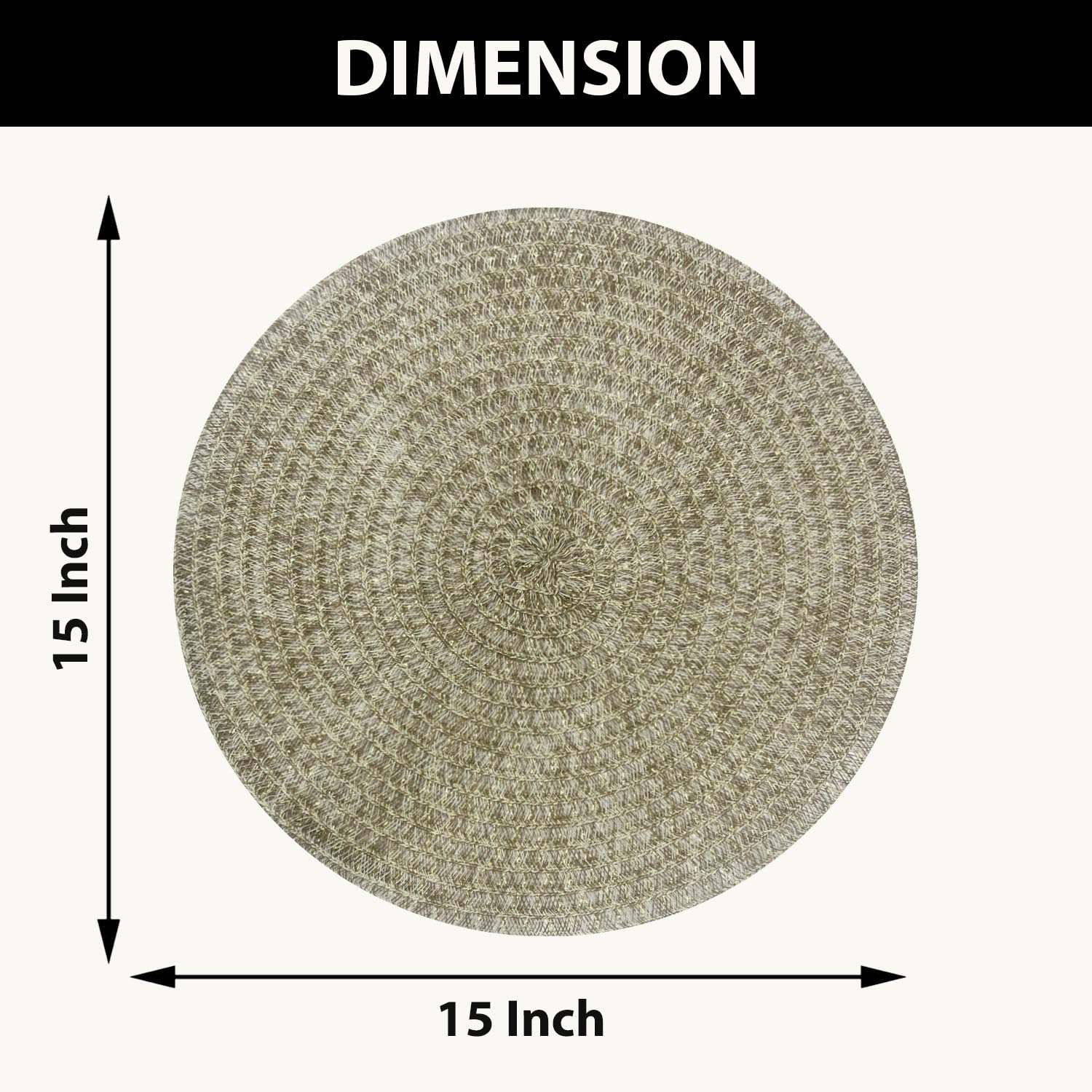 Round Table Placemats for Dining Table Set of 6(Light Gold)