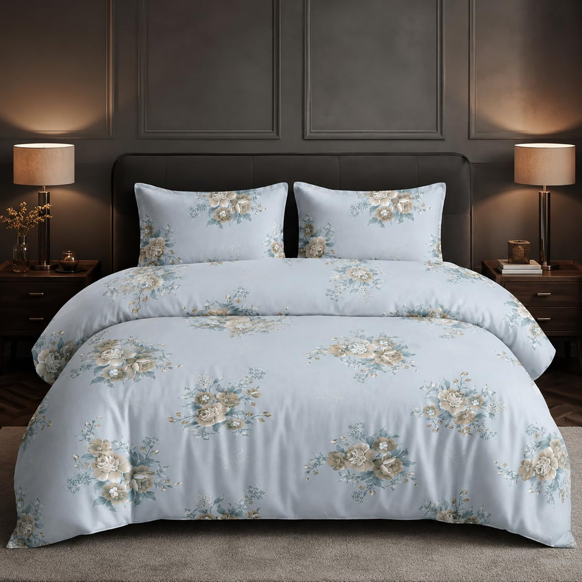 Double Bedsheet with 2 Pillow Covers 220 TC 100% Cotton Feel ( Blue , 90x100inch )