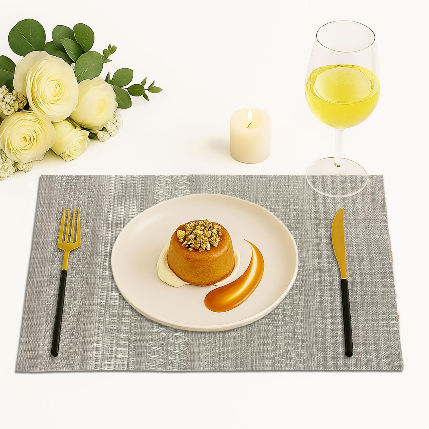 Lines Design Placemat for Dining Table Set of 2(30x45 CM Silver)