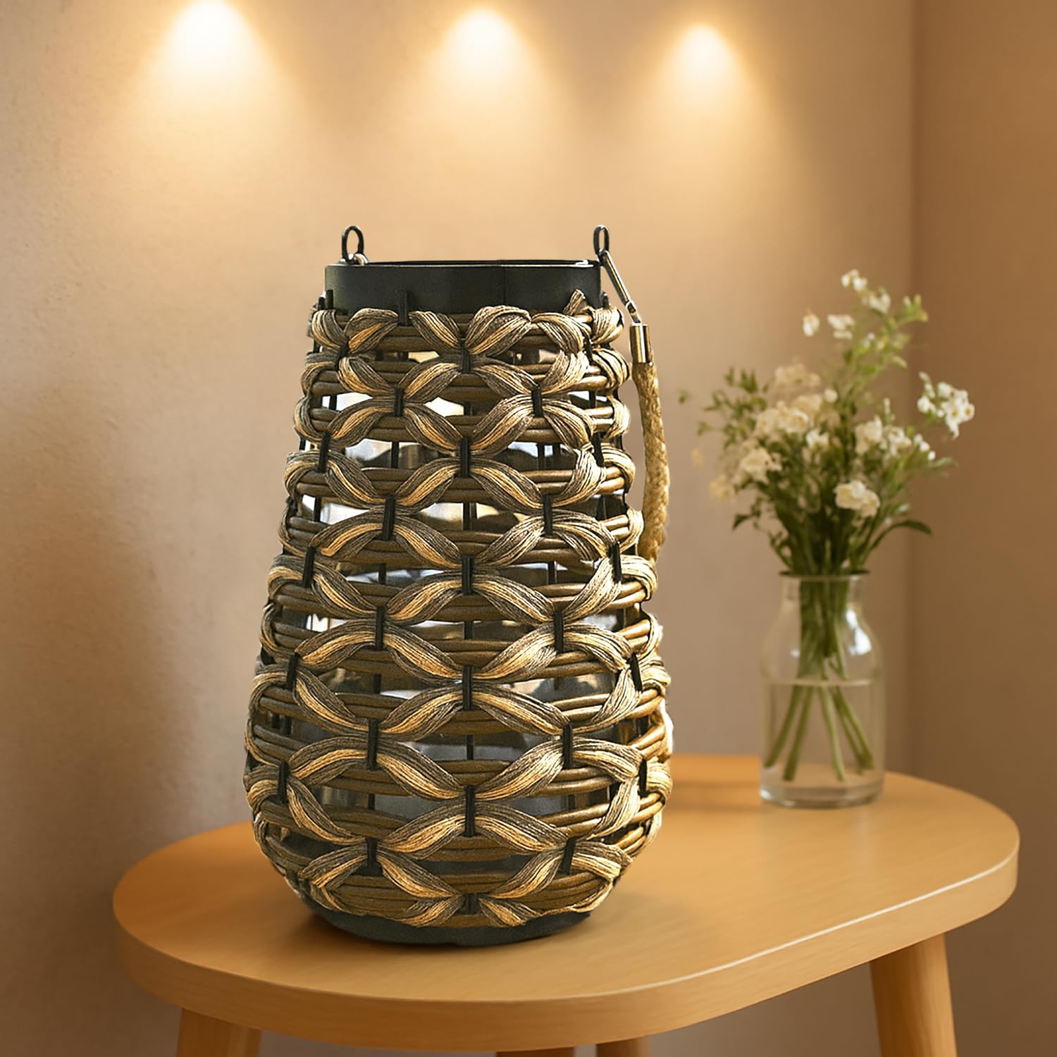 Bamboo Woven Lantern With Handle ( 32x20x20 cm ) Brown