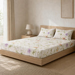 Double Bedsheet with 2 Pillow Covers 220 TC 100% Cotton Feel ( King Size Ivory 90x100inch )