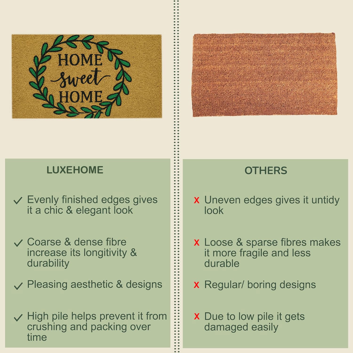 Coir Doormat for Home Entrance (Home Sweet Home Print ,71x45 cm)