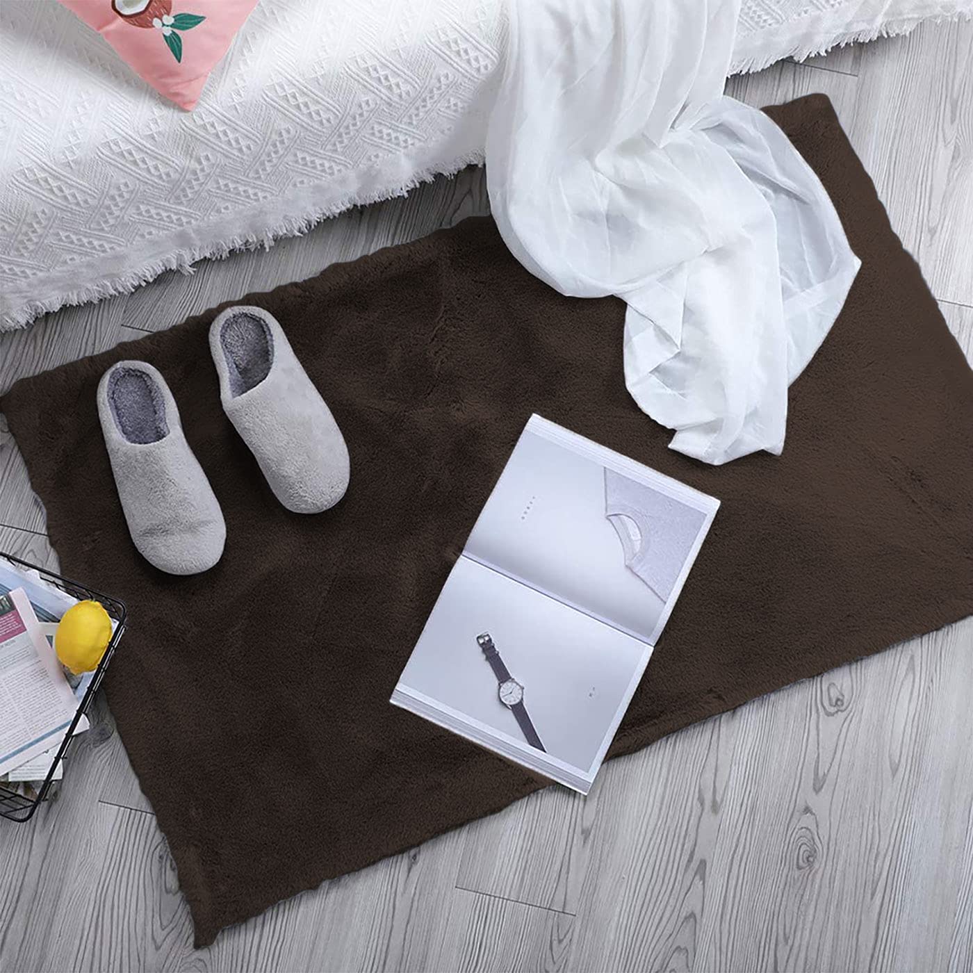 Rabbit Fur Soild Bath Mat (Chocolate, 45x75 cm)