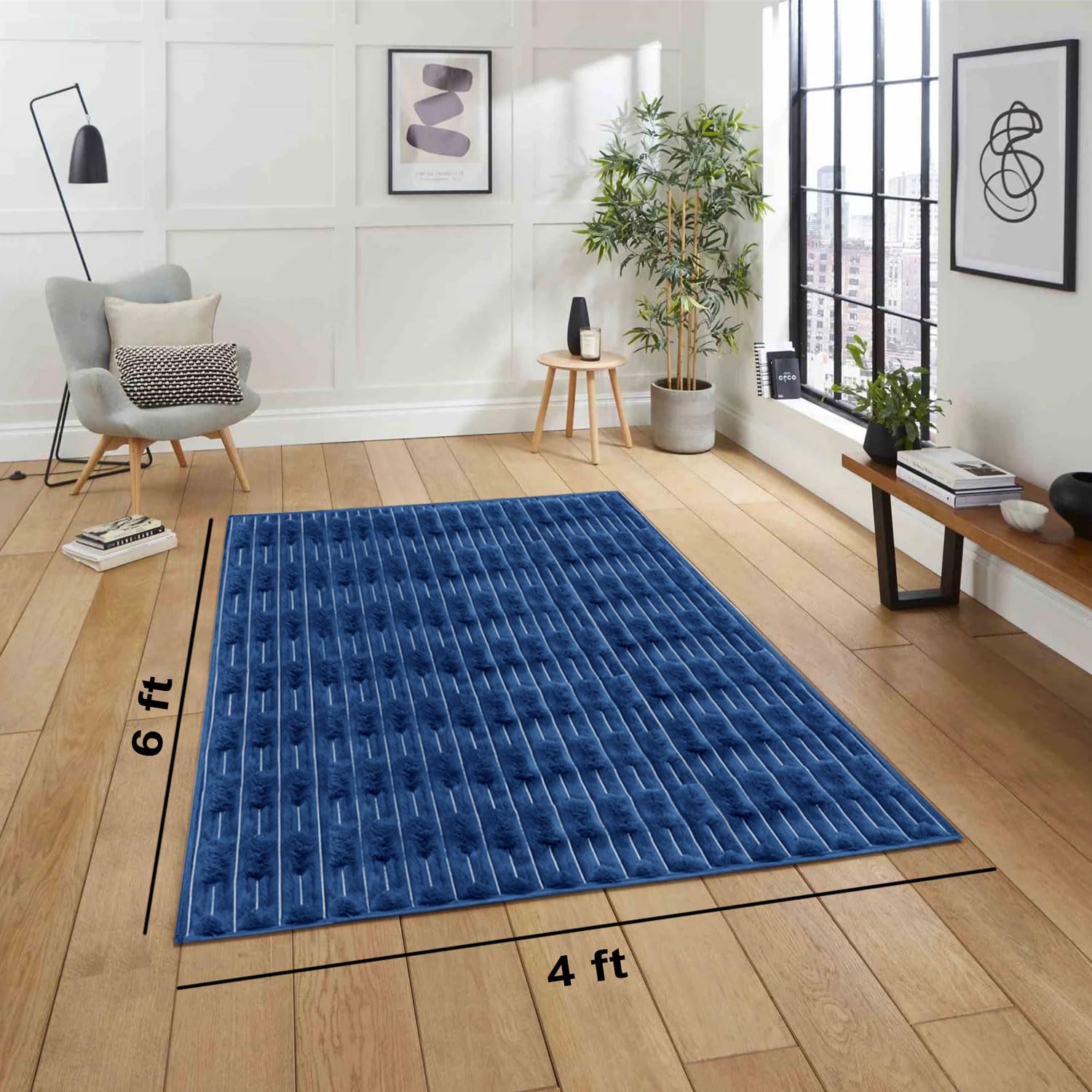 Rabbit Tail Fur Carpet (4x6 Feet, Blue)