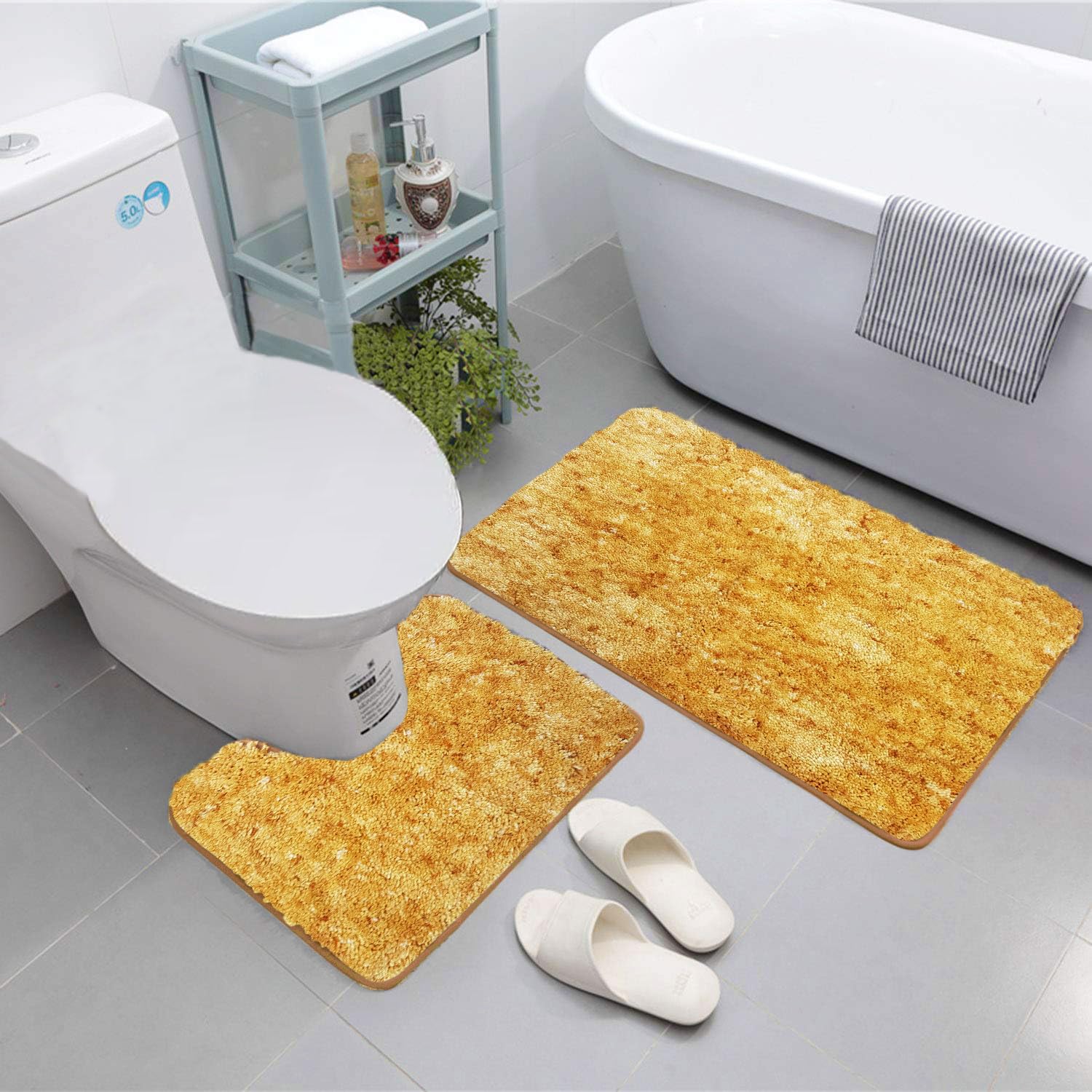 Hawaii Contour Rugs for Bathroom Set of 2(Gold, 45 x 75 Cm)
