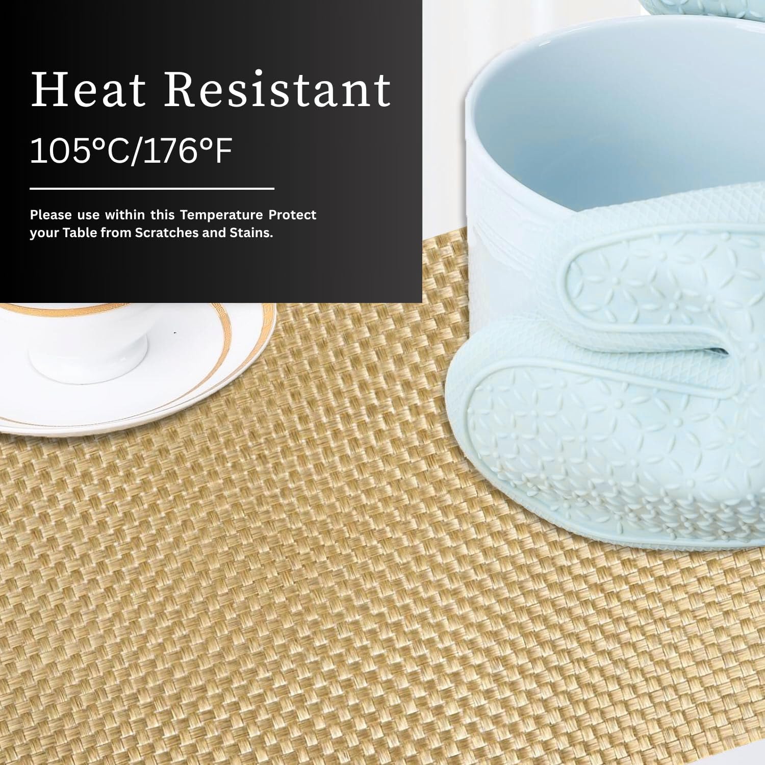 Weave Design Placemat for Dining Table Set of 2(30x45 CM Golden)