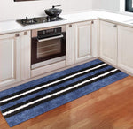 Stripe Rugs Runner for Bathroom 1600 GSM Microfiber Pack of 2 (58X140 + 38x58 cm, Blue + Chocolate)
