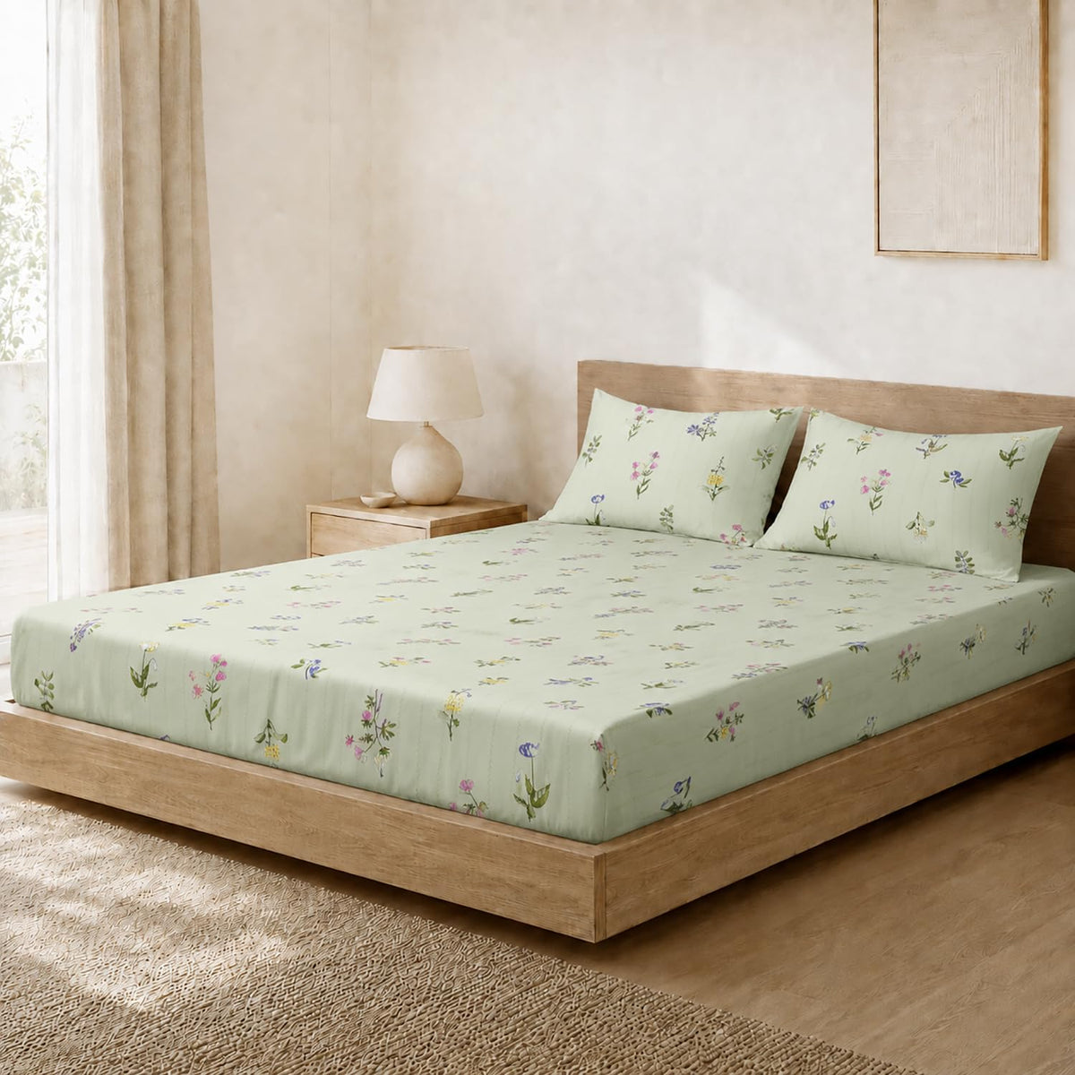 Double Bedsheet with 2 Pillow Covers Premium 240 TC 100% Cotton Feel King Size ( Grey 108x108 inch )