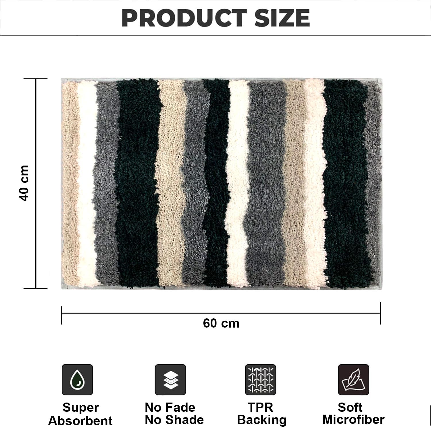 Striped Italia Bath Mat Super Sof(Grey, 40x60 cm)