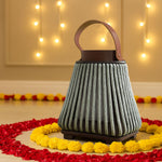 Bamboo Woven Lantern With Handle ( 22x18x18 cm ) Seige