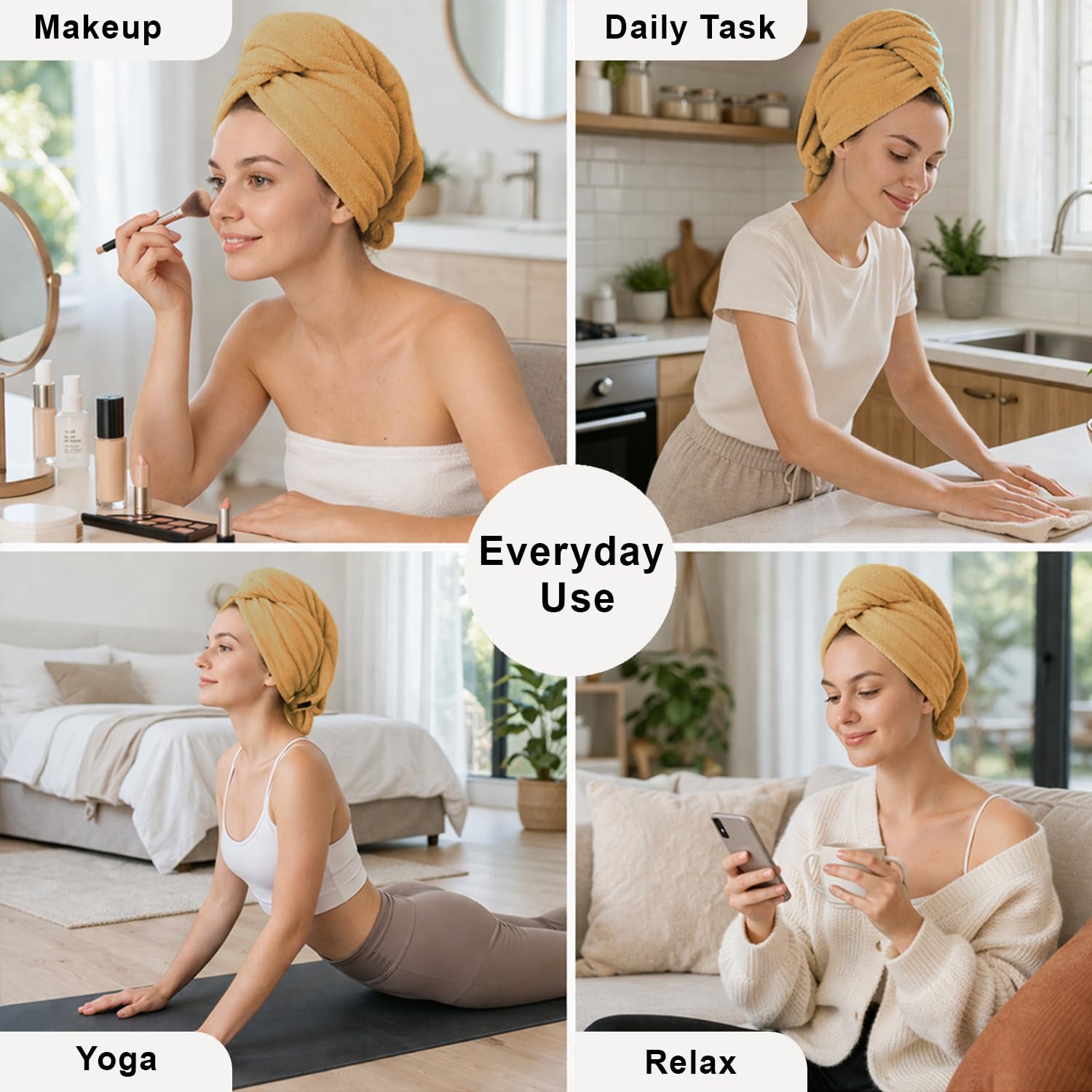 Microfibre Hair Towel Wrap for Women and Men ( 23x63.5 cm, Beige)