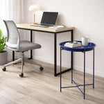 Round Metal Side Table for Living Room & Bedroom – Modern Bedside Table, Coffee Table, Corner Table with Sturdy Iron Frame, Blue, 33x33x48-Small