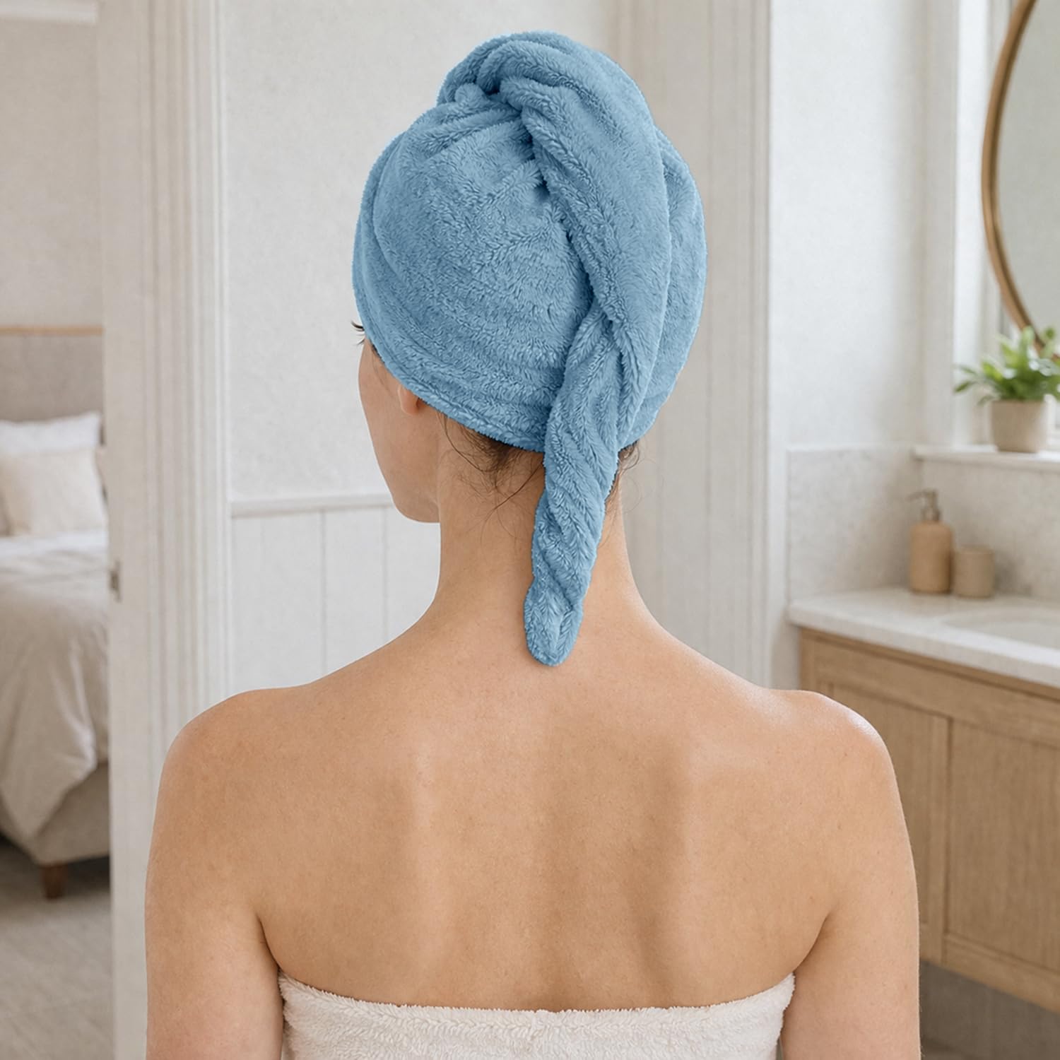 Microfibre Hair Towel Wrap for Women and Men ( 23x63.5 cm, Blue)