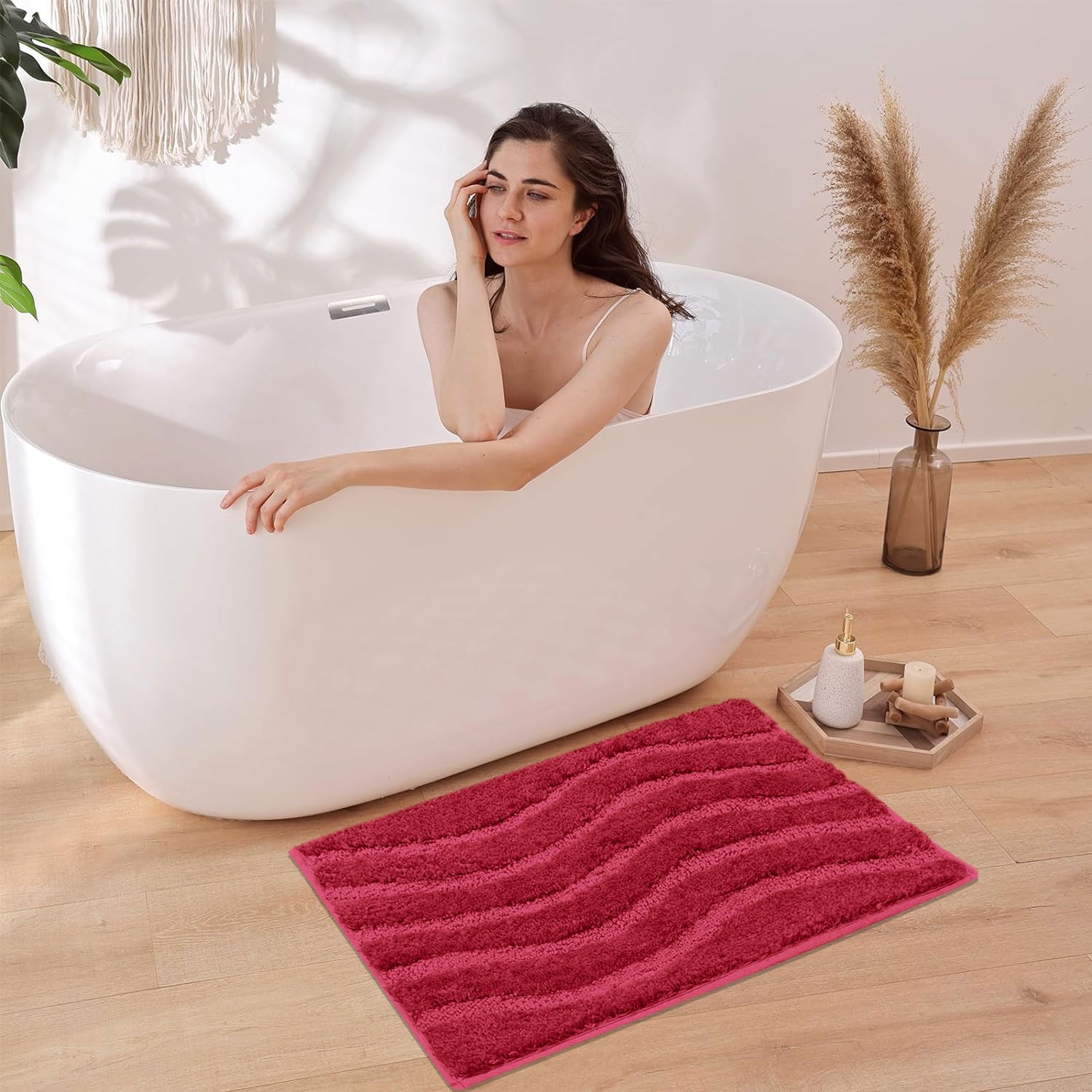 Bath Mat Classic Waves Microfiber 2200 GSM (40x60 cm,Maroon)