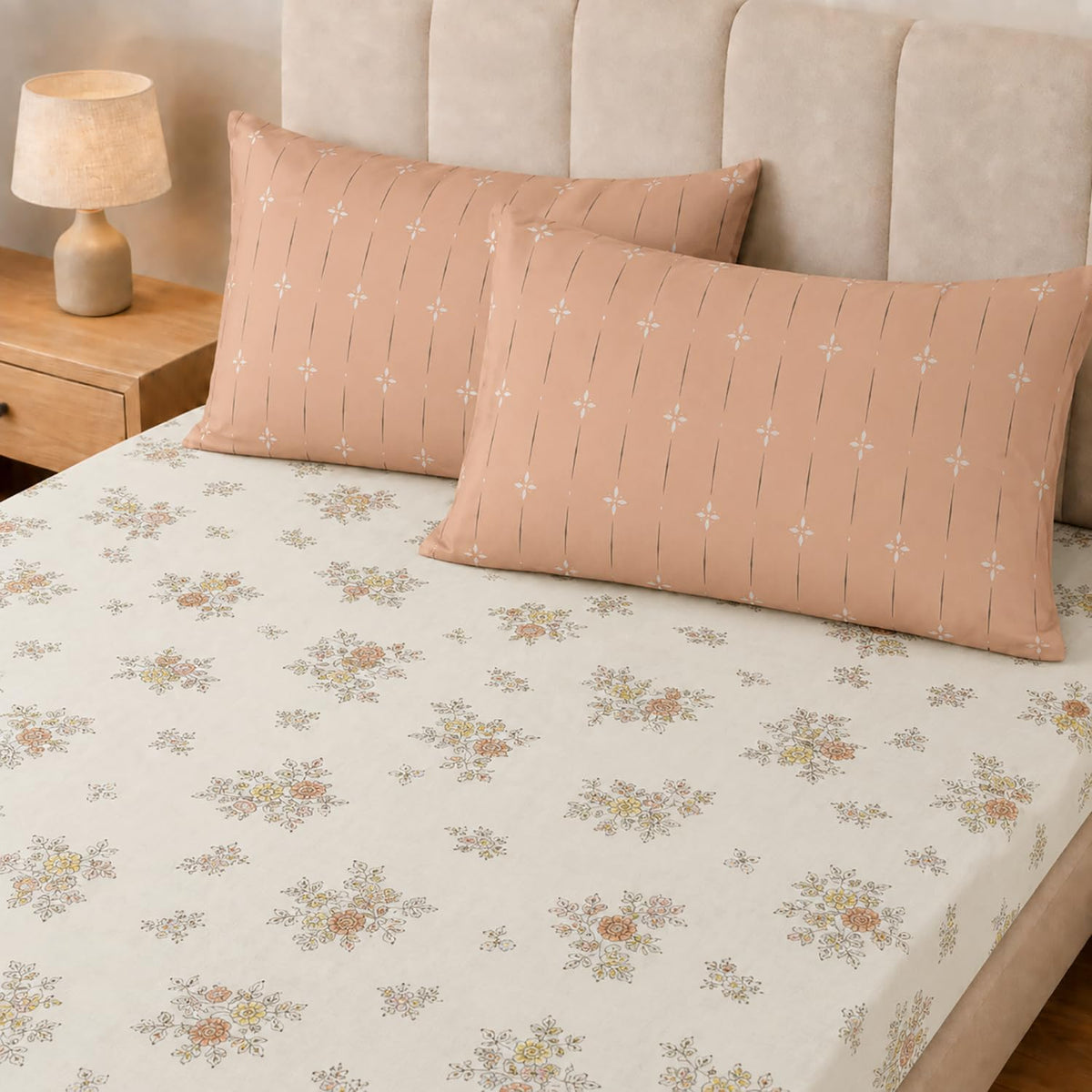 King Size Double Bedsheet with 2 Pillow Covers Premium Petal Spring Printed 90x100inch