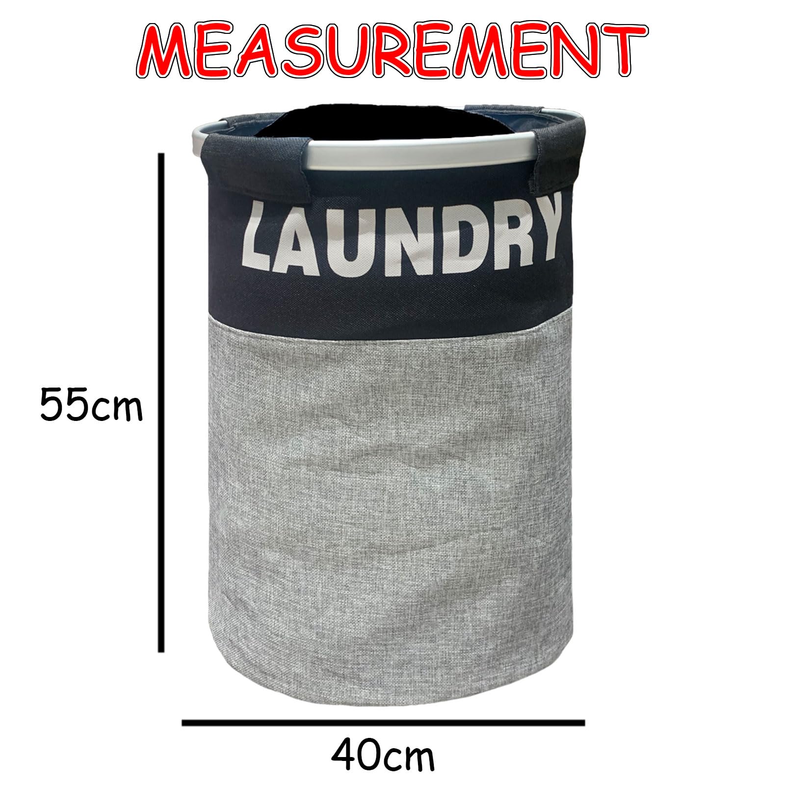 Collapsible Laundry Basket  Large Capacity 60 Liters(40L x 40W x 55H cm ,Gray)
