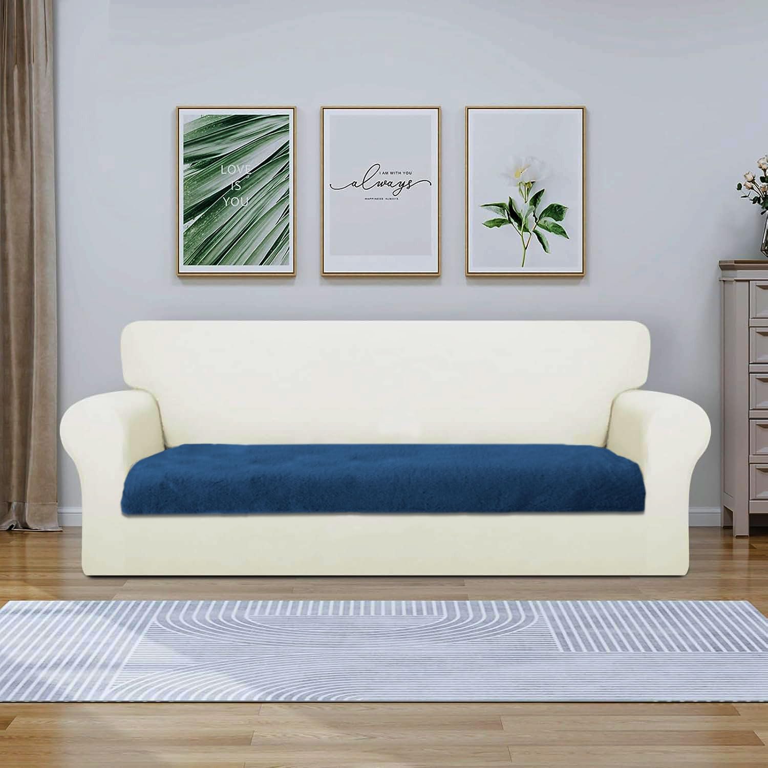 Rabbit Fur Sofa Cover 3 Seater (Teal, 68x183 cm)