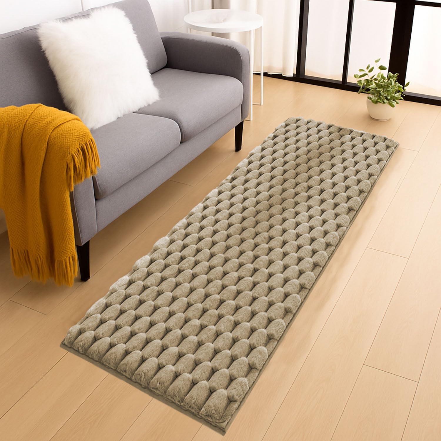Turtle Rabbit Fur Floor Runner (2x5 Feet, Beige)