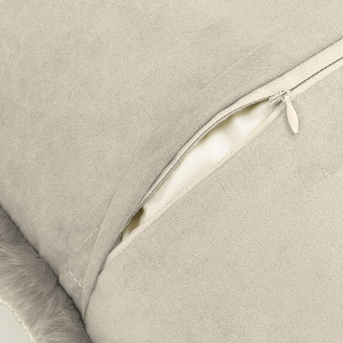 Cushion Cover One Side Rabbit Fur Pack of 2 (16 x 16 inch,Beige)