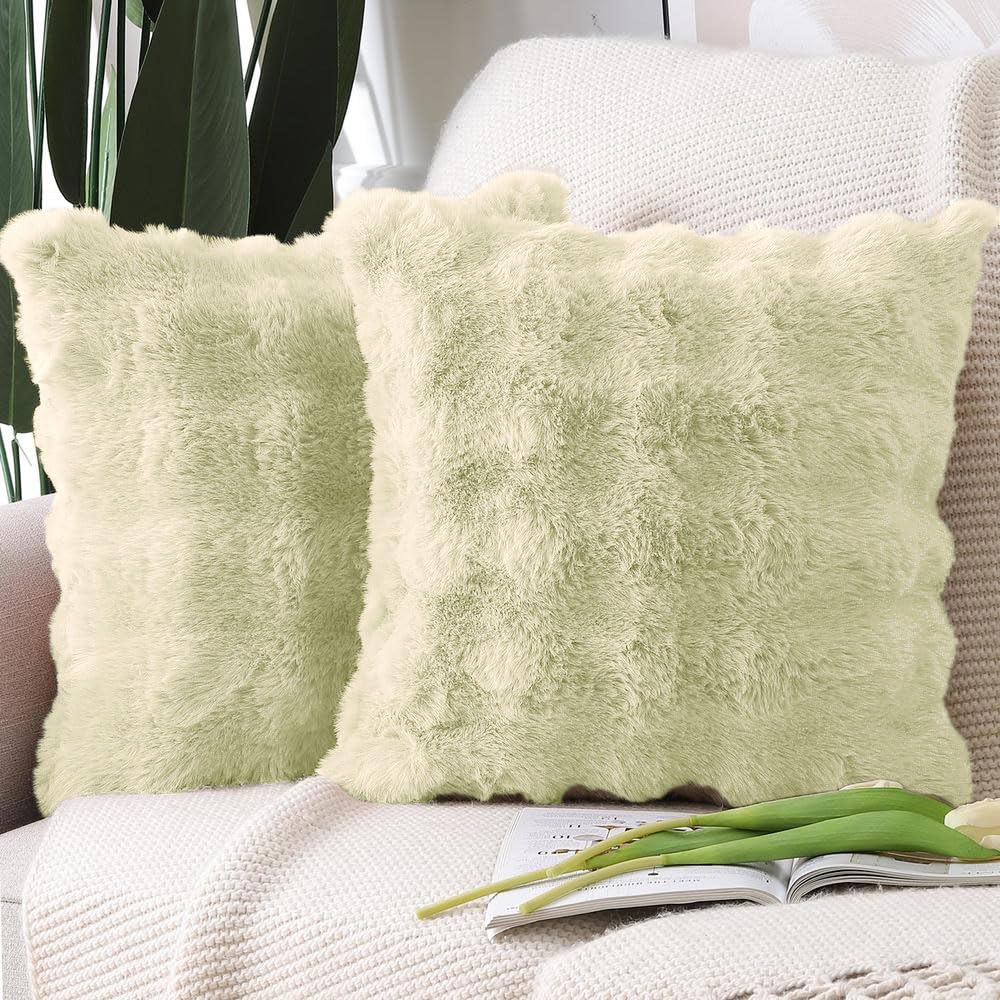 Rabbit Fur Bubble Cushion Cover - Pack of 2(Lime, 16x16 Inch)