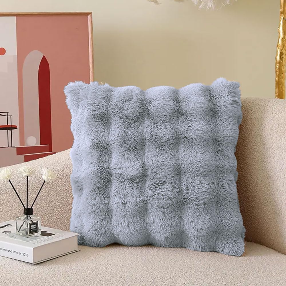 Rabbit Fur Bubble Cushion Cover (16x16 Inch Silver )