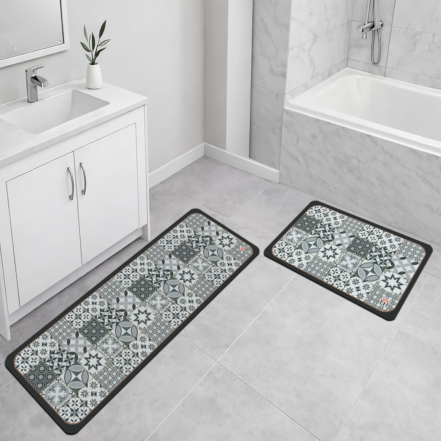 Kitchen Mat Combo  (116x36 & 58x36 cm,Grey)