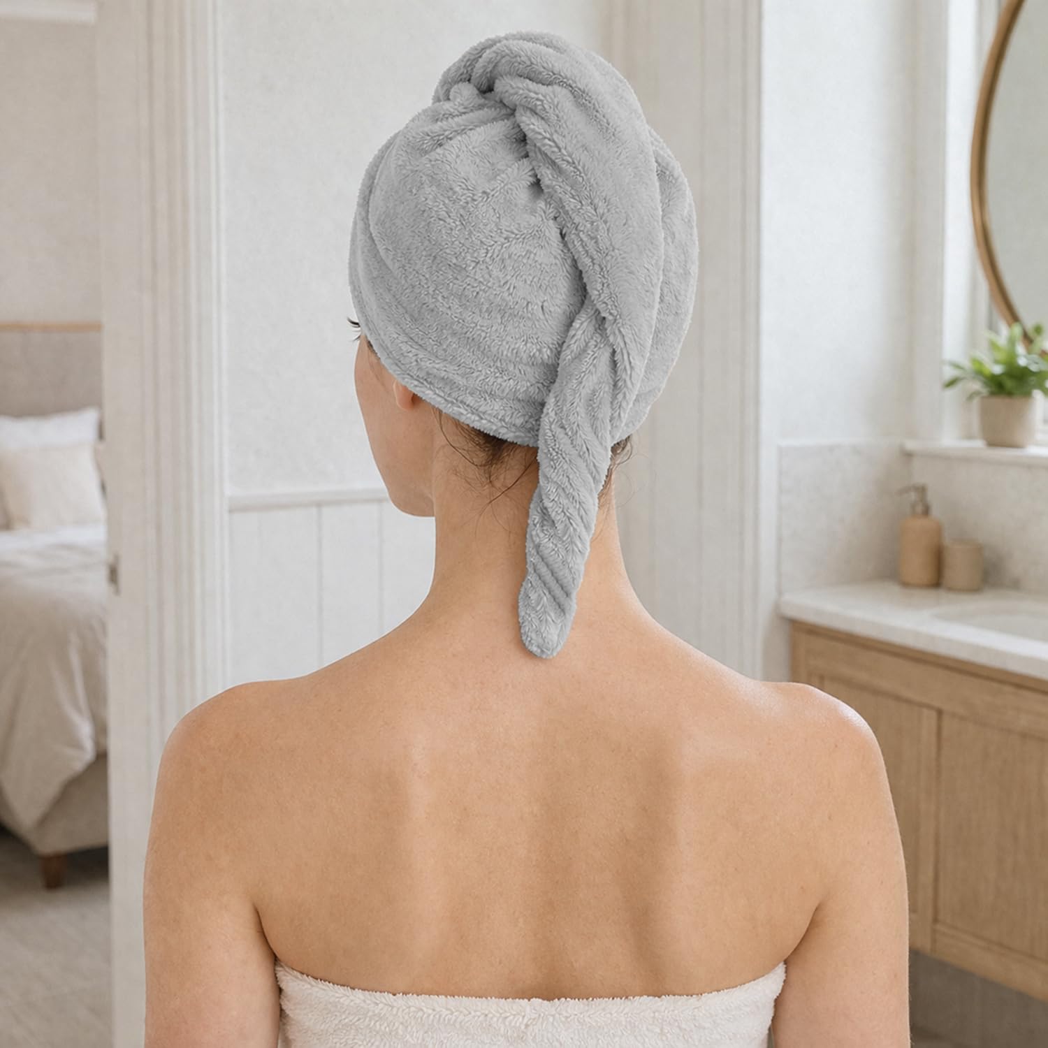 Microfibre Hair Towel Wrap for Women and Men ( 23x63.5 cm, Silver ) Pack Of 2