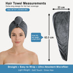 Microfibre Hair Towel Wrap for Women and Men ( 23x63.5 cm, Grey )