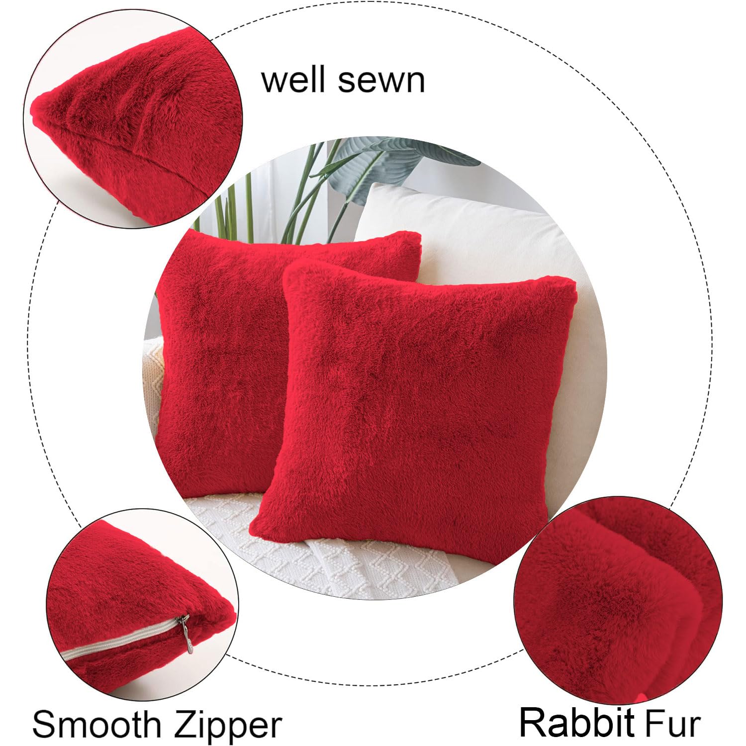 Cushion Cover Duble Side Rabbit Fur Set of 2(16 x 16 inch , Maroon)