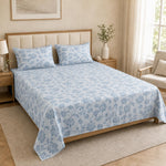 Double Bedsheet with 2 Pillow Covers 220 TC 100% Cotton Feel King Size( Blue , 90x100inch )