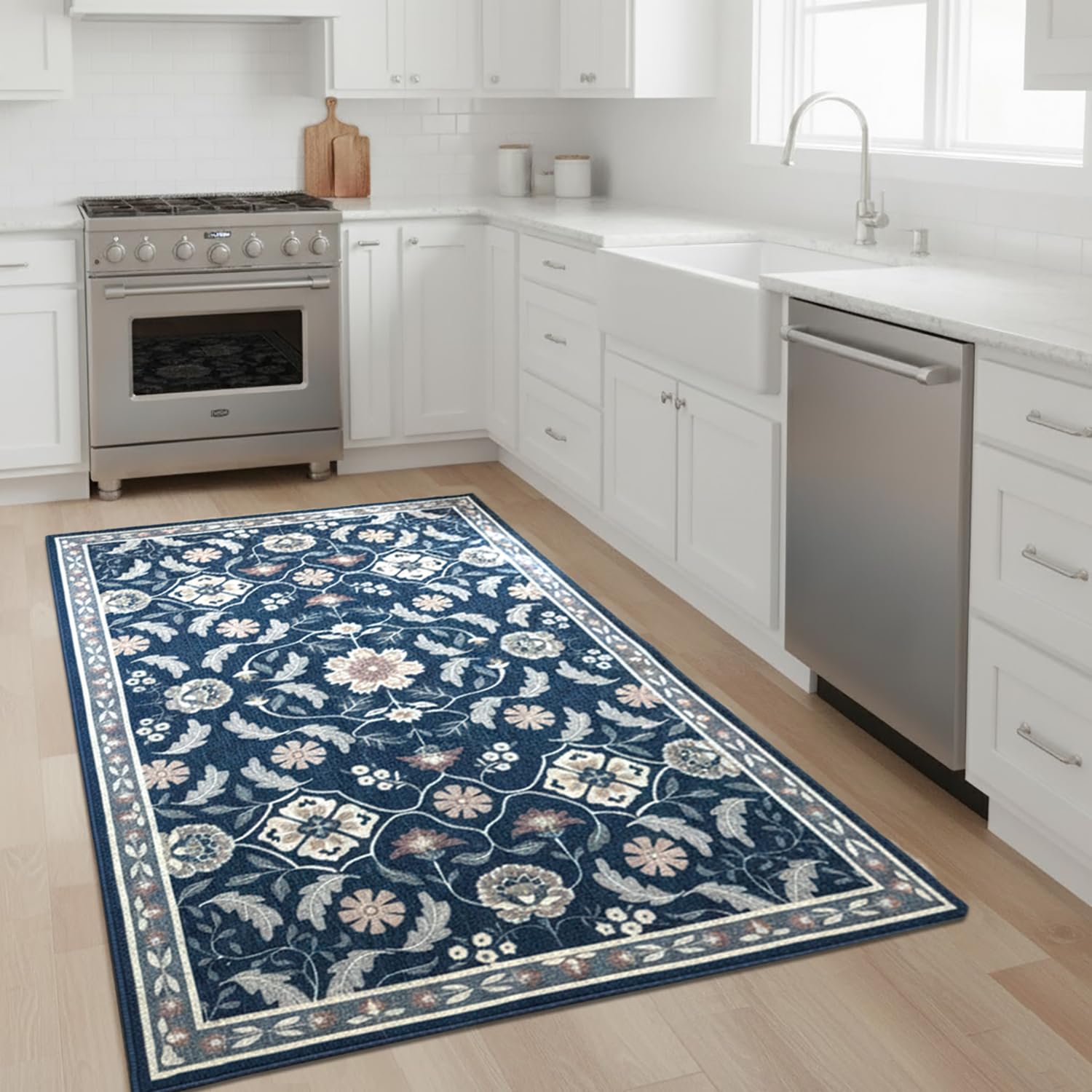 Polyester Printed Handmade Carpet Floral Border (3X5 Feet Multicolour)