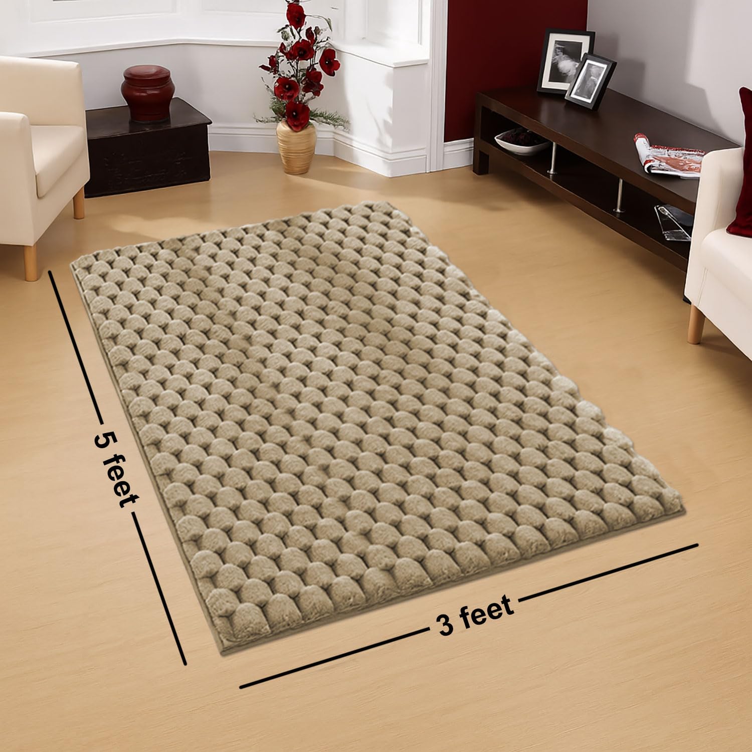 Turtle Rabbit Fur Carpet (3x5 Feet, Beige)